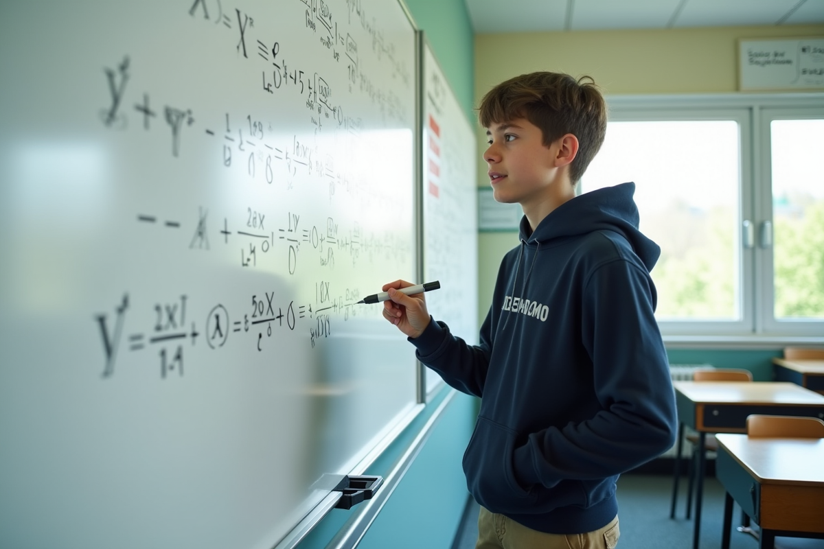 Adolescent expliquant des équations dans une classe