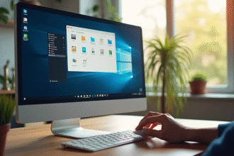 Bureau moderne avec écran affichant Pix et main utilisant la souris