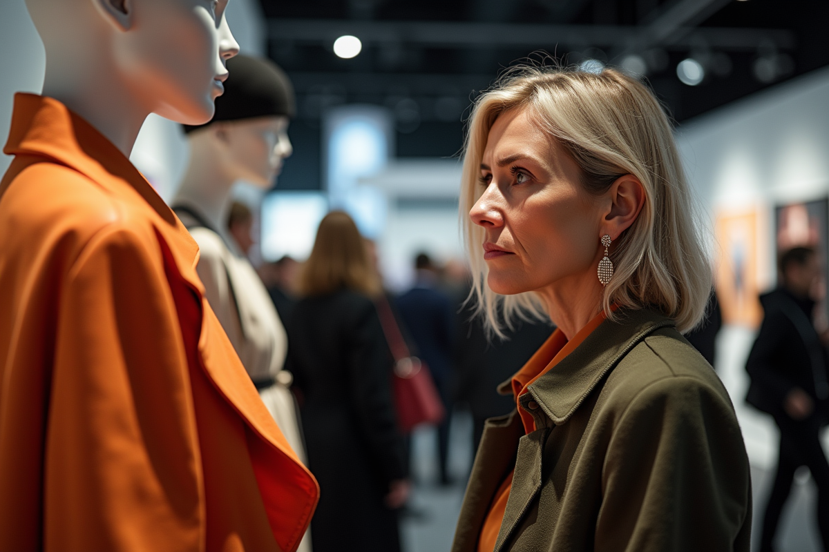 Critique de mode examinant un vêtement sur un mannequin