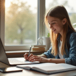 Étudiant au bureau moderne utilisant un ordinateur portable