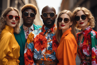 Tendances mode 2024 avec des vêtements colorés et modernes