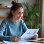 Jeune femme regardant ses finances sur un ordinateur à la maison