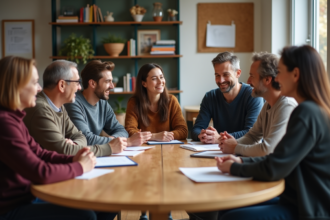 Groupe de personnes engagées dans une discussion communautaire