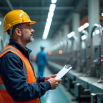 Homme en veste de sécurité observant une machine industrielle