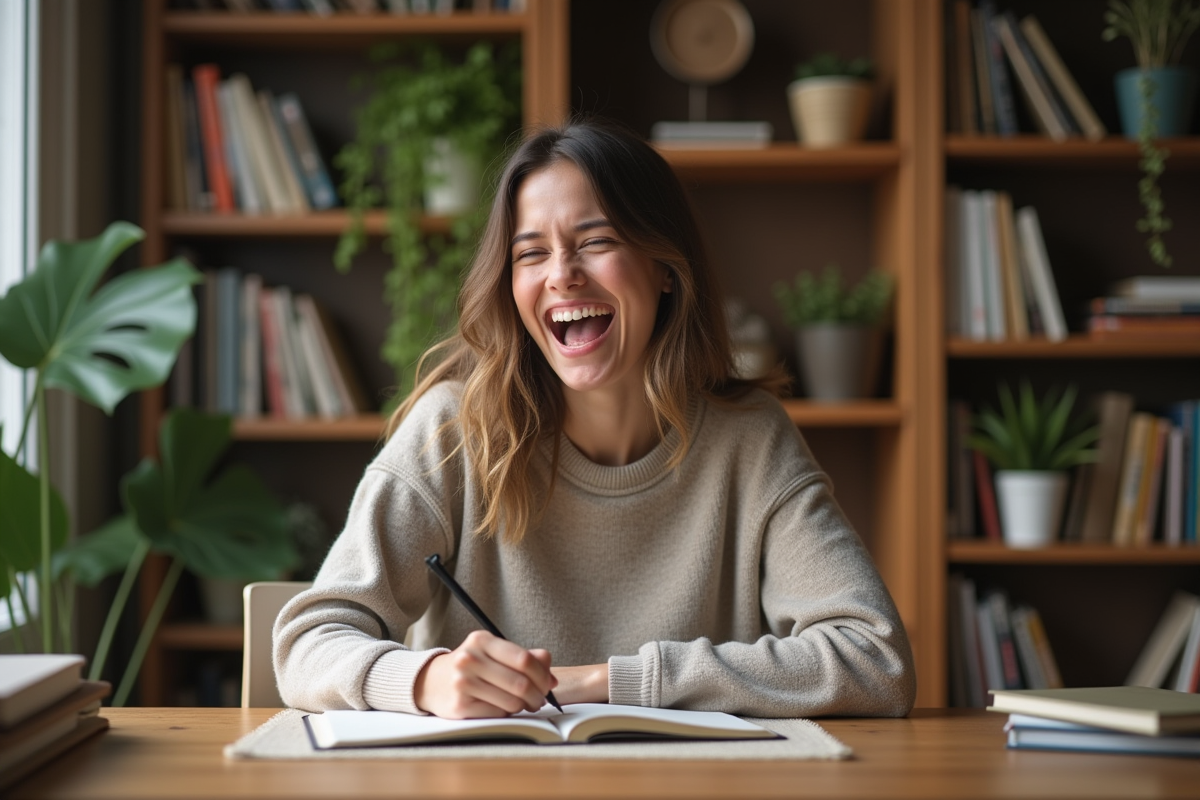 Jeune femme écrivant dans un journal à la maison