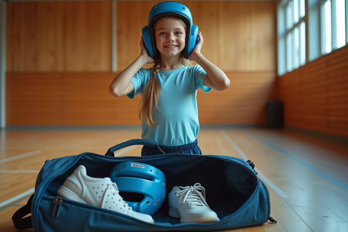 Fille ajustant son casque de protection dans une salle de sport