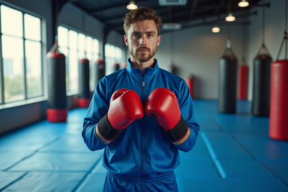Jeune homme en tenue de sport se préparant à la boxe dans une salle moderne