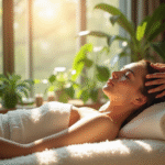 Intérieur d'un spa français calme avec femme en soin visage